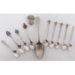 10 x Various Regimental Teaspoons including silver and enamel Shooting Club, B'ham 1912 ... Silver