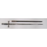 Early 20th Century Masonic Style Sword 29 1/2 inch, double edged blade.  Brass crossguard with fleur