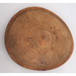 19th Century Sudanese Hide Shield Buckler  cream, thick leather, circular shield with raised rim and