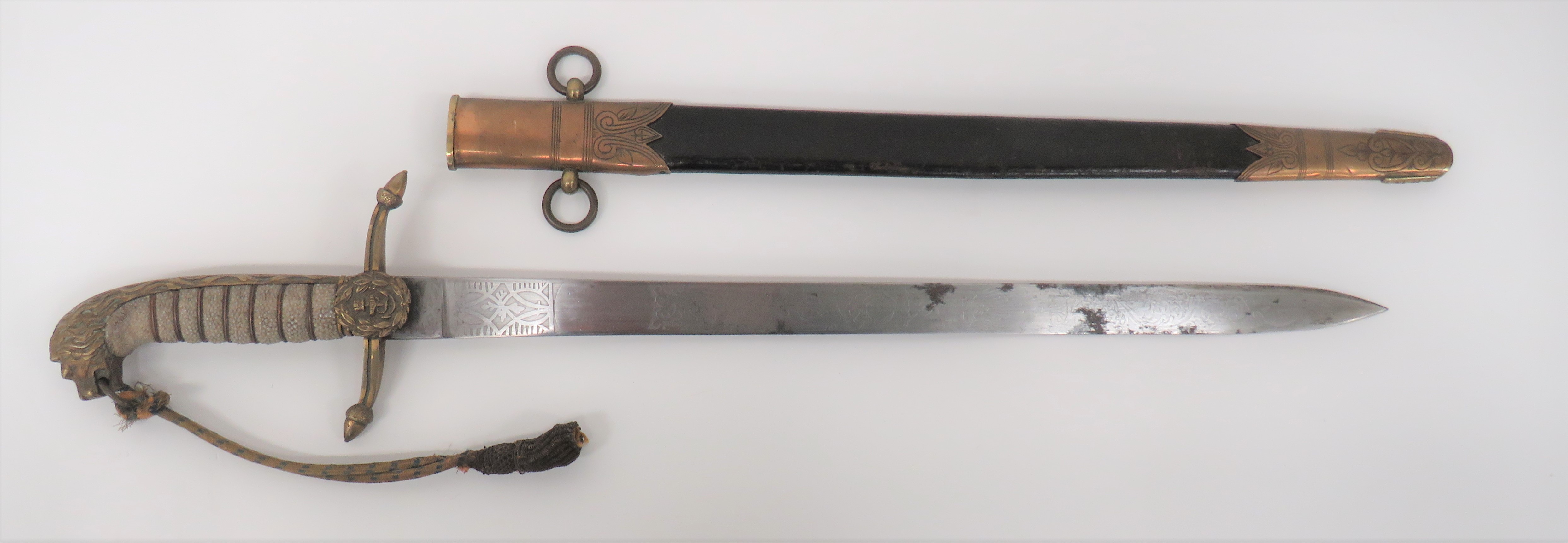 Attributed Victorian Royal Navy Midshipman's Dirk 18 inch, single edged blade.  Etched foliage