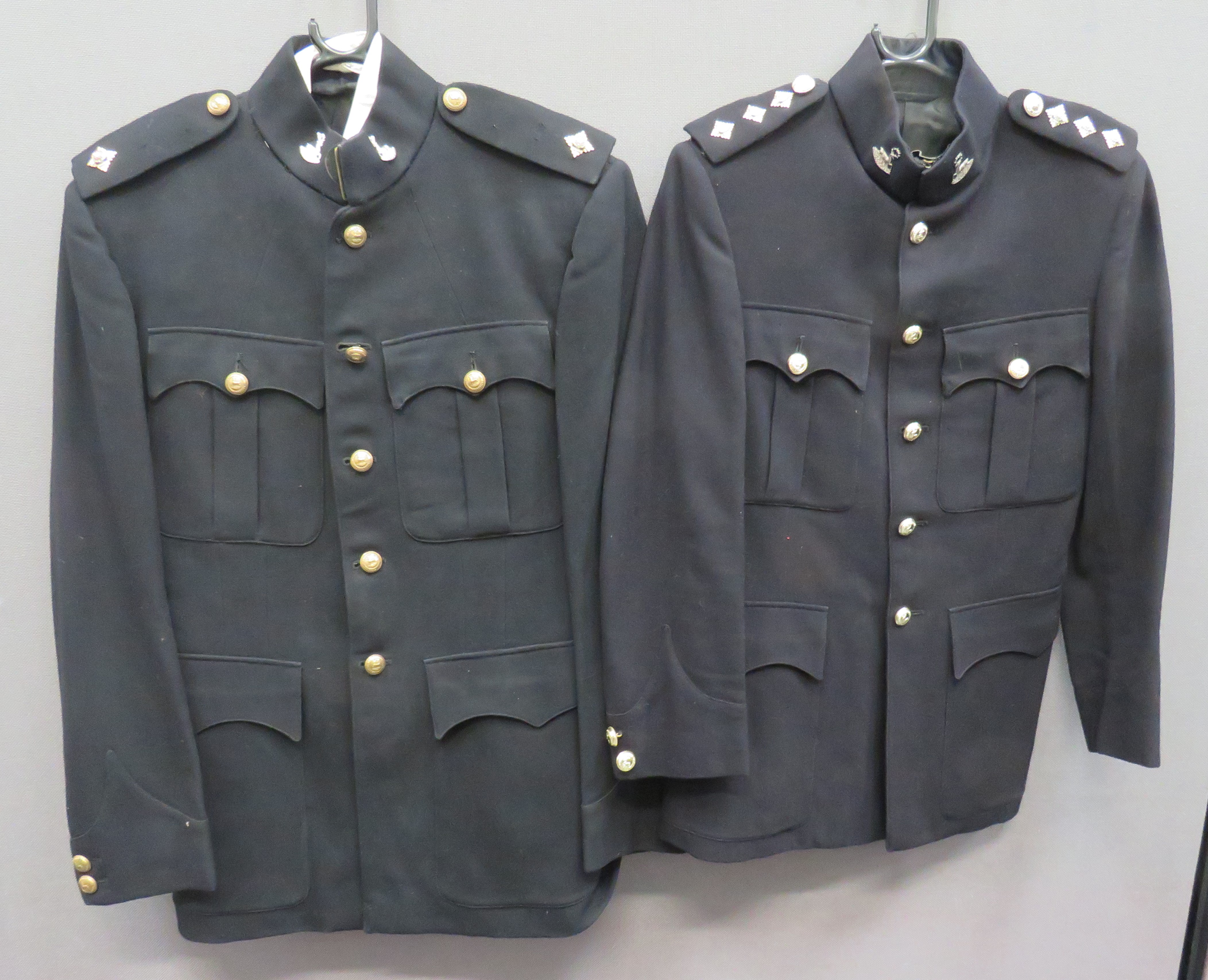 Two Post War Bedfordshire & Hertfordshire Patrol Uniforms consisting black, single breasted, high