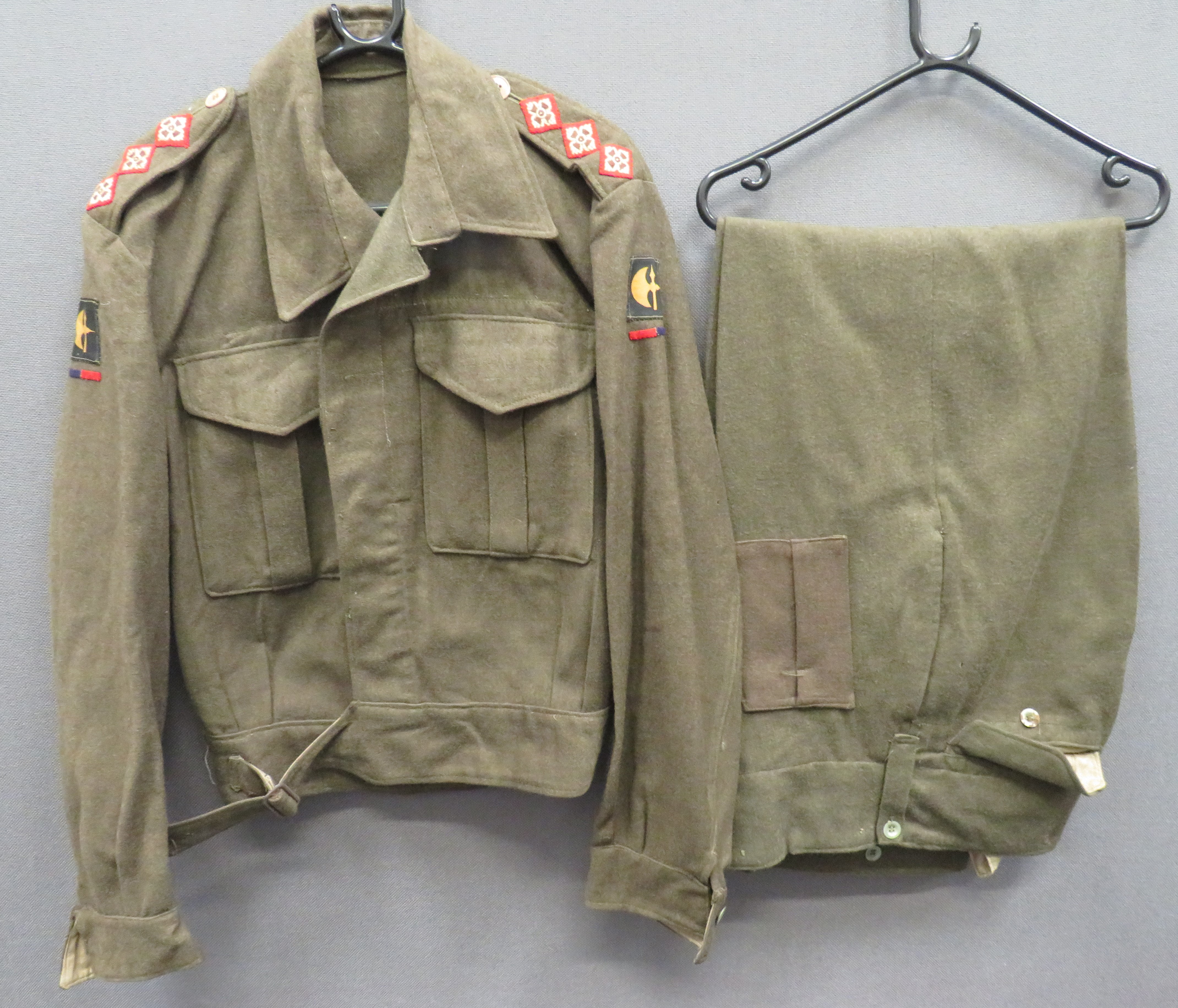 WW2 Australian Made Battledress Jacket And Trousers 78th Inf Div consisting khaki green, open