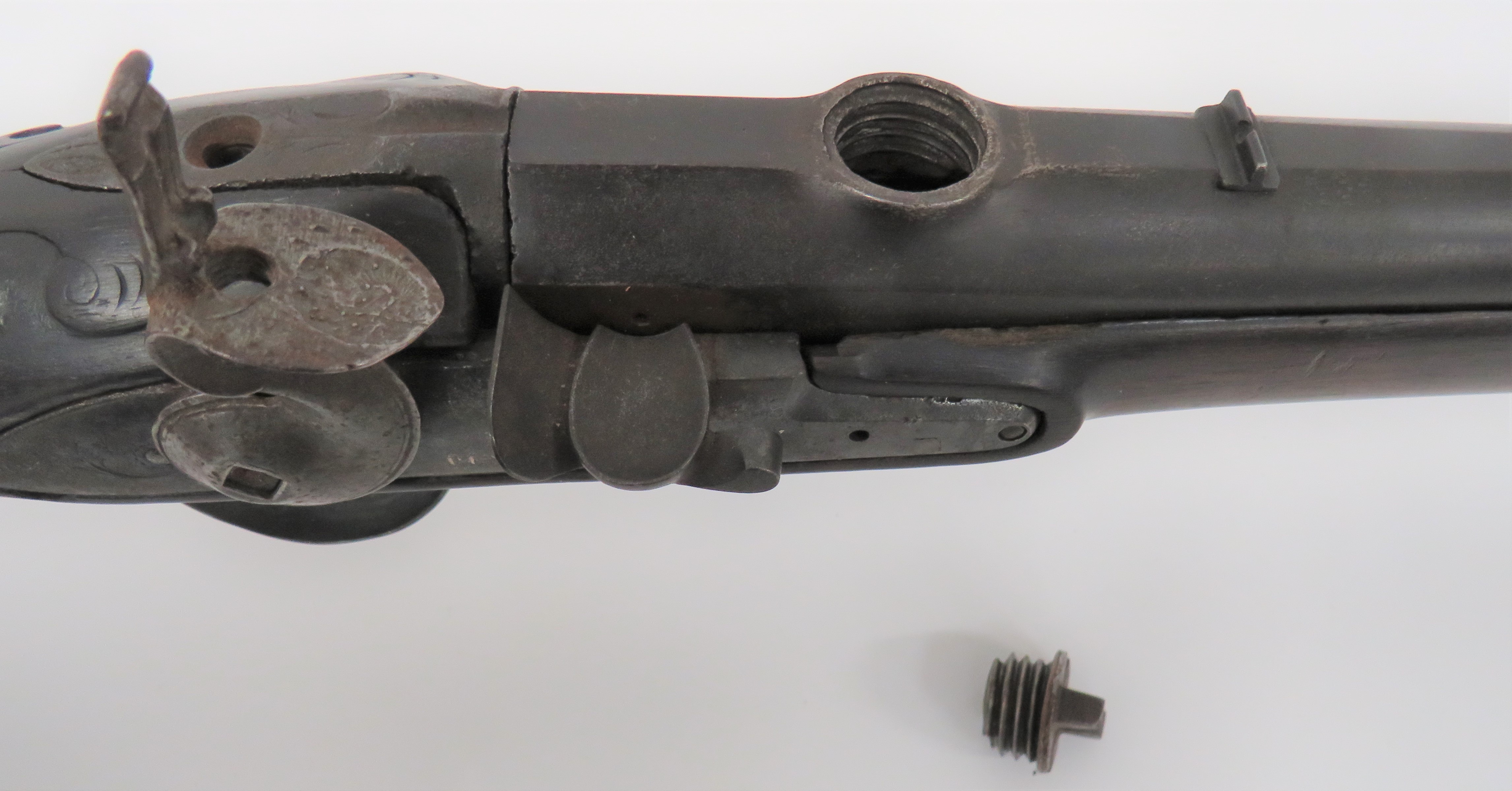 Rare Late 18th Century Breech Loading Flintlock Rifle 20 bore, 33 3/4 inch, rifled barrel.  Front - Image 3 of 6