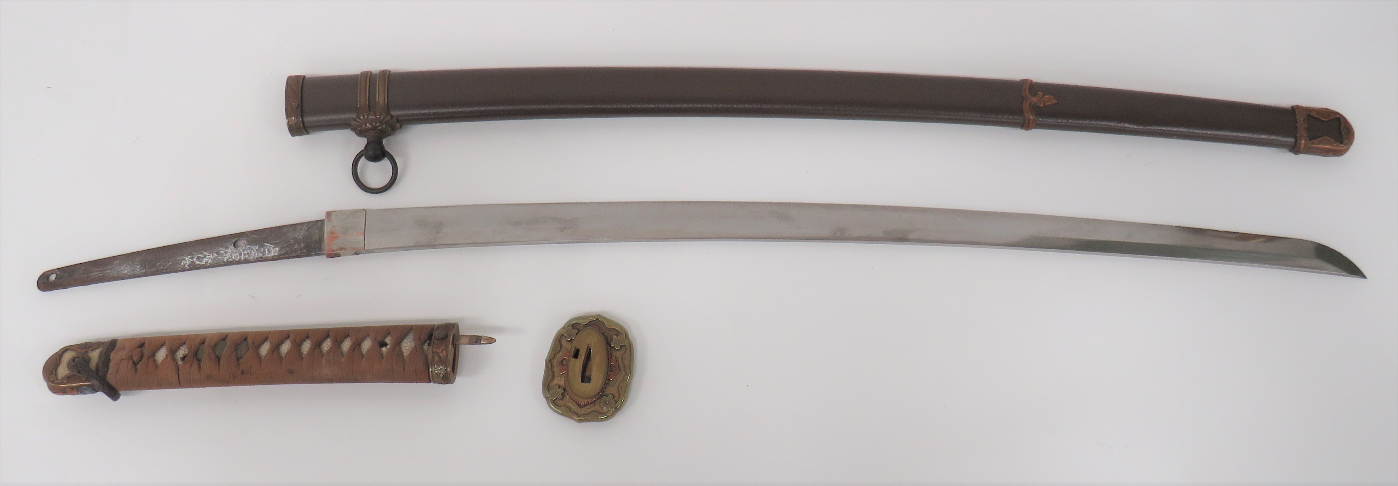 WW2 Military Mounted Japanese Officer's Katana Sword With Signed Tang 27 1/4 inch, single edged