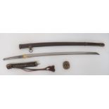 WW2 Military Mounted Japanese Officer's Katana Sword With Signed Tang 25 3/4 inch, single edged