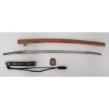 WW2 Military Mounted Japanese Officer's Katana Sword With Signed Tang 27 inch, single edged blade