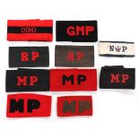 10 Various Military Armbands including red and black Q(M) ... Black with red letters GMP ... Black