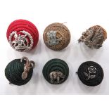 6 x Officers Cap Cord Bosses consisting silvered elephant on green cord boss ... Silvered rose on