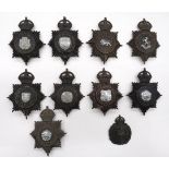 10 x Pre 1952 Police Constabulary Helmet Plates blackened and plated Kings crown examples include