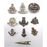 10 x Indian Cap/Pagri Badges cast white metal/silvered examples consisting Vic crown 2nd Queen