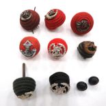 8 x Officer Cap Cord Bosses consisting silvered Royal Reg Of Fusiliers on red cord boss ...