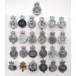25 x Post 1953 Police Constabulary Cap Badges plated Queens crown examples include Lancashire