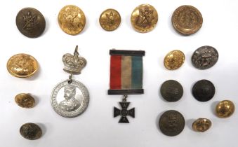 17 Various Buttons including Victorian including small, gilt, Vic crown, 1st West India Regiment ...