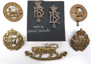 7 x Various Hampshire Regiment Badges including brass, Tudor crown, 37th North Hampshire plate ...