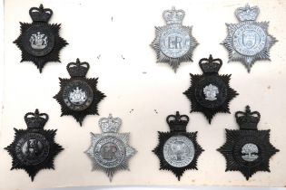Nine Police Helmet Plates Post 1953 chrome QC include Sussex Constabulary ... Derbyshire