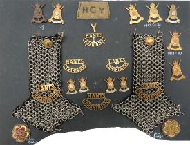 20 x Hampshire Carabiniers Badges And Titles cap badges include bronzed KC, lugs ... Brass KC,