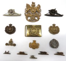 14 x Artillery And Engineers Badges including brass, Vic crown Artillery OR's Home Service helmet