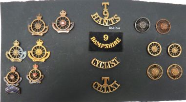 16 x Various 9th Batt Hampshire Reg Cap, Collar And Titles cap consist brass KC, slider ... Brass