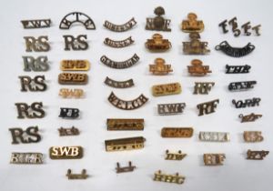 Infantry Shoulder Titles brass include NF with grenade ... SWB ... Welch ... RB ... RGR ... RF ...