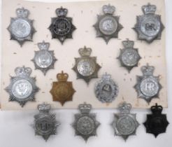 Fifteen Police Helmet Plates Post 1953 chrome QC include Essex And Southend On Sea