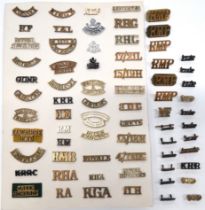 69 x Various Brass And Anodised Shoulder Titles brass include 11H ... 4/7 RDG ... 13/18H ...