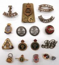 Small Selection Of 17 Various Badges including 2 x silver, WW1 Services Rendered lapel badges,