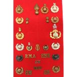 25 x Royal Marine Cap, Collar Badges And Titles cap include gilt, KC 2 part RM ... Brass QC RM ...