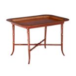 A Regency style chinoiserie red lacquered papier-mâché tray top table late 20th century, the