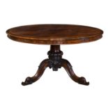 A good William IV rosewood circular tilt-top dining table, in the manner of Gillows of Lancaster the