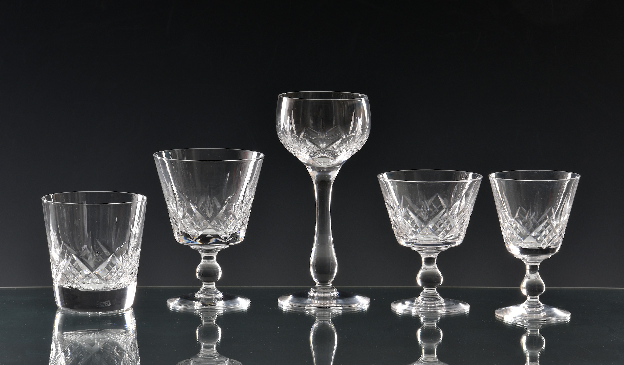 A part suite of Stuart Crystal cut glass Glengarry Cambridge pattern, comprising eight 3½in.