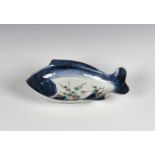 A Japanese Imari blue & white fish shaped dish late 19th century, the inner decorated with