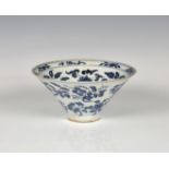 A Chinese blue & white conical bowl painted with flowers, Xuande six character mark but probably