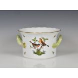 A Herend Rothschild birds pattern twin handled cachepot hand painted with birds in a tree and flying