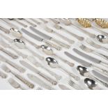 A part-suite of silver plated Kings Pattern flatware various makers, comprising sixteen table forks,