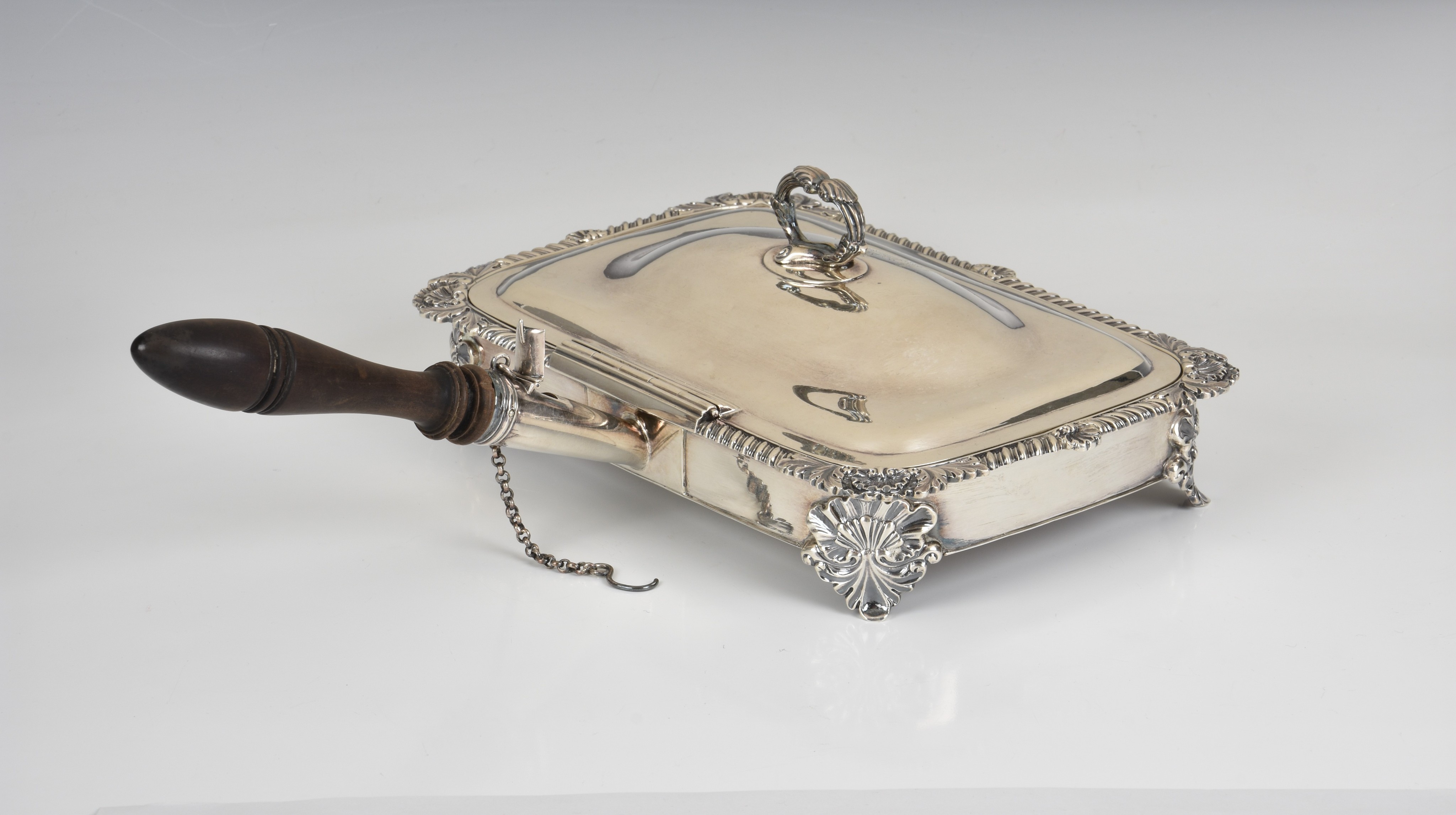 A George IV silver cheese warming dish William Bateman I, London 1826, rectangular form with - Image 3 of 7