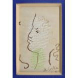 Jean Cocteau (French, 1889-1963) Headink and coloured crayon, signed and dated in ink lower right "