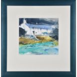 Sue Howells, RWS (British, b.1948) White cottage, aquamarine seawatercolour, signed with initials '