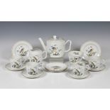 A Spode Queen's Bird pattern tea service for four pattern no. Y-4973-Z, comprising a teapot and