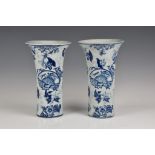 A pair of Oriental blue and white crackle glaze vases late 20th century, flared, trumpet form,