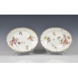 A pair of Chelsea red anchor period oval dishes (1752-1756), well-painted in polychrome enamels with