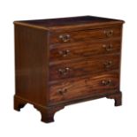 A George III mahogany straight front chest of drawers the moulded top with broad cross banding, over