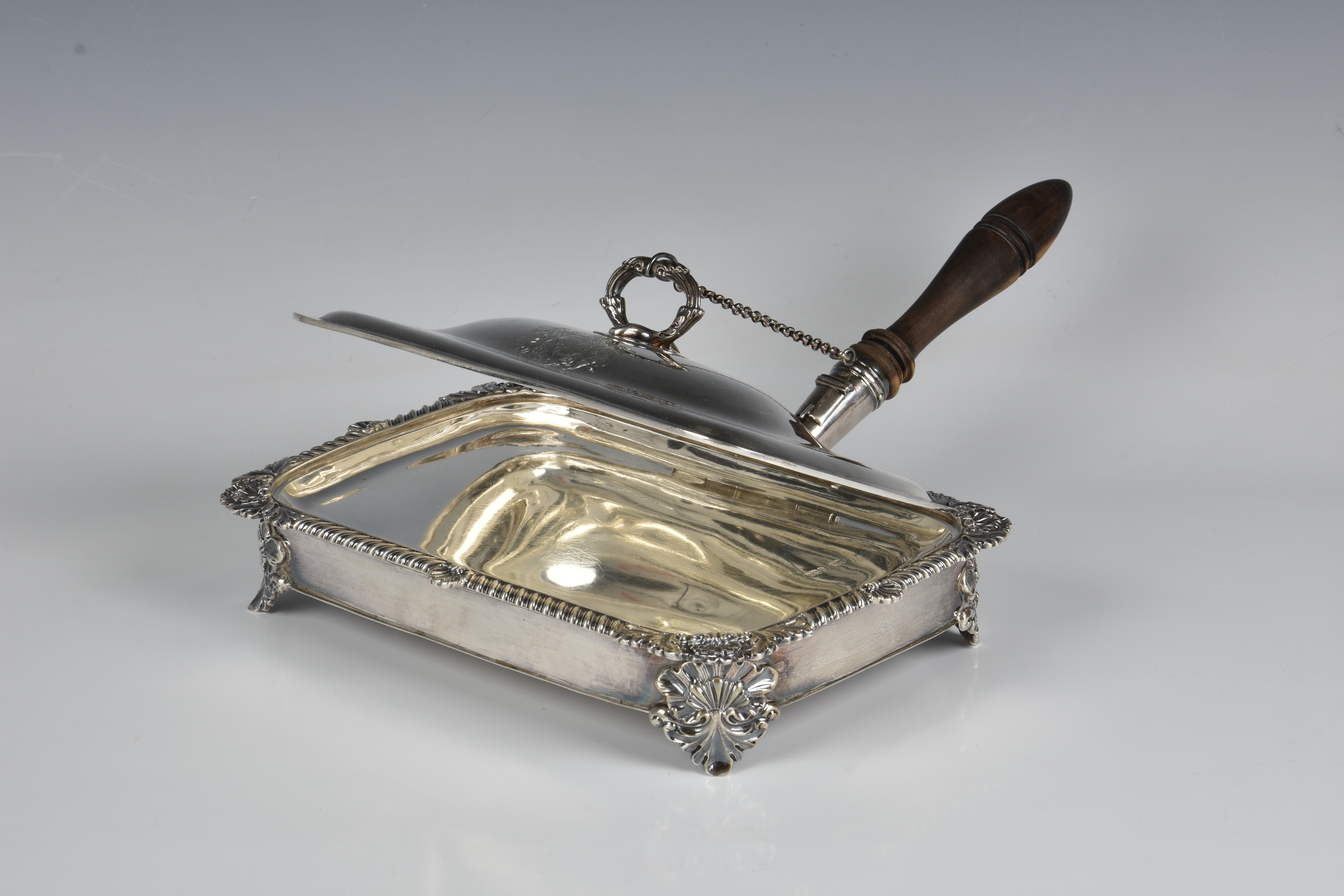 A George IV silver cheese warming dish William Bateman I, London 1826, rectangular form with - Image 2 of 7