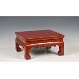 A Chinese red lacquered pine small square low table probably 19th century, of typical form, 15¼ x