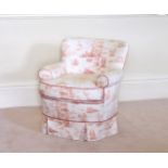 A Victorian style tub chair upholstered in toile-de-joie, on castors, 27½in. (70cm.) wide, 27¾in. (
