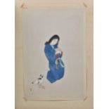 Shoda Koho (1871-1946) four woodblock prints of women, pub. c.1901, one of a bijin wearing a grey