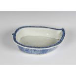 An 18th century Chinese export blue & white leaf shaped dish painted to the outside with floral