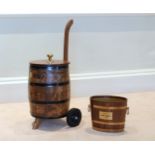 A Morgan 'Bucket Brigade' beechwood and iron barrel wheeled wine cooler American, 1980s, with