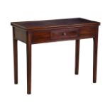 A George III rectangular mahogany single drawer tea table the gateleg foldover top over a single