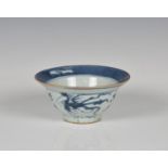 A Chinese porcelain blue and white dragon and phoenix Klapmuts bowl probably 18th century