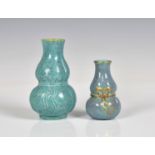 Two Chinese porcelain robin's egg glaze double gourd vases or brush pots 18th / 19th century, the